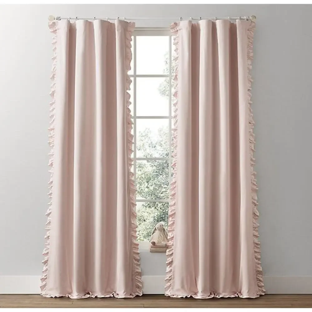 RH Baby & Child Washed Velvet Ruffle Drapery SINGLE Panel | Pink | 50